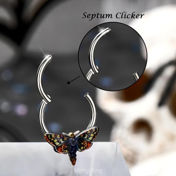Chic 10mm Brown Glitter Moth Septum Ring - Perfect for Halloween Celebrations - Picture 4 of 7